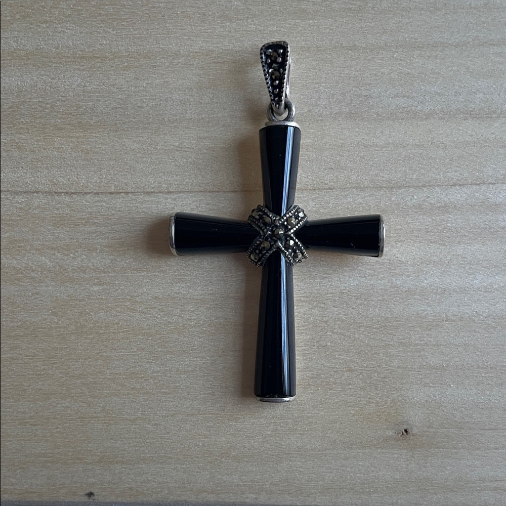 Onyx Cross Pendant with Silver Accent